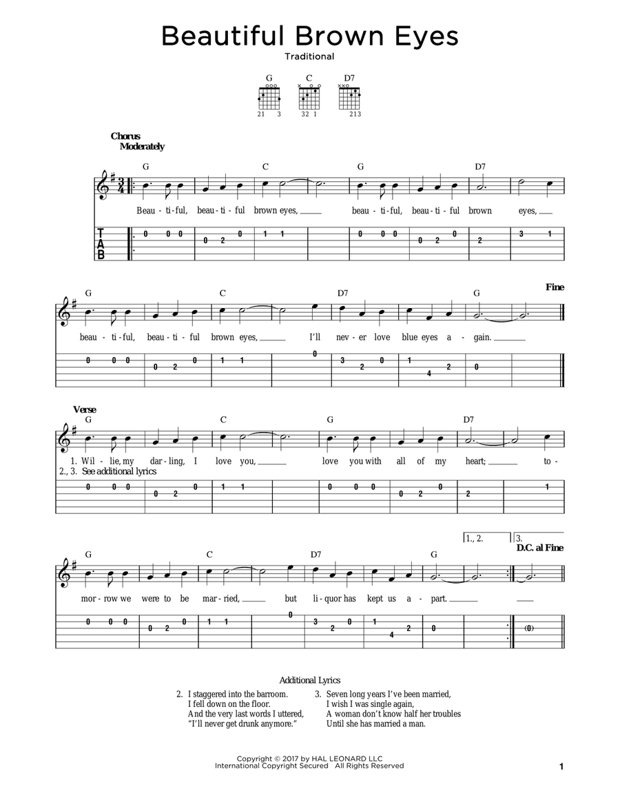 Beautiful Brown Eyes Acoustic Guitar scores gallery preview page 1