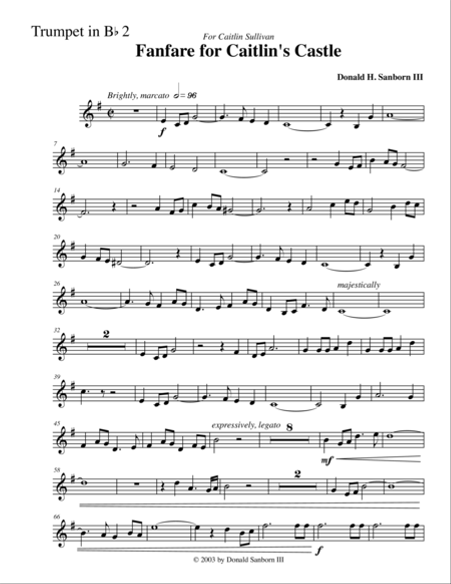 Fanfare for Caitlin's Castle--Trumpet in Bb #2 B-Flat Trumpet scores gallery preview page 1