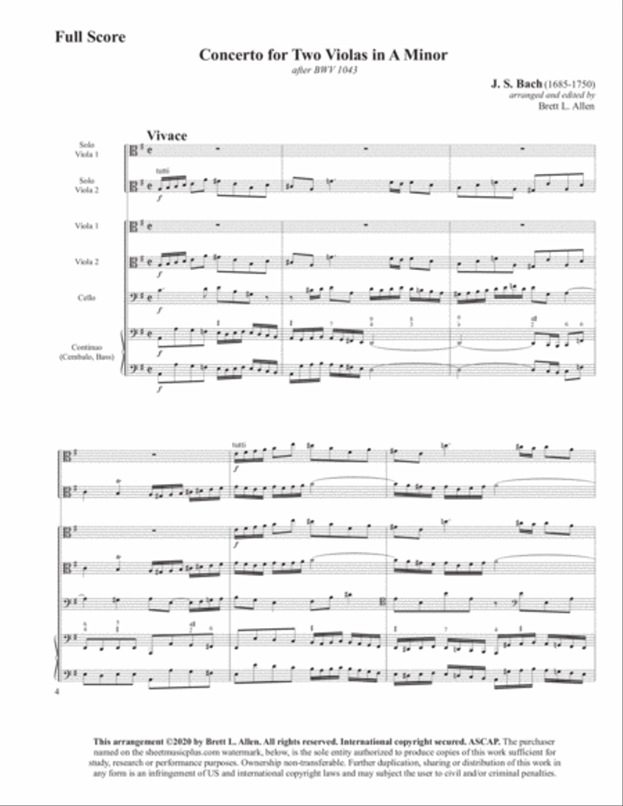 Concerto for Two Violas in A Minor COMPLETE SET Cello scores gallery preview page 3