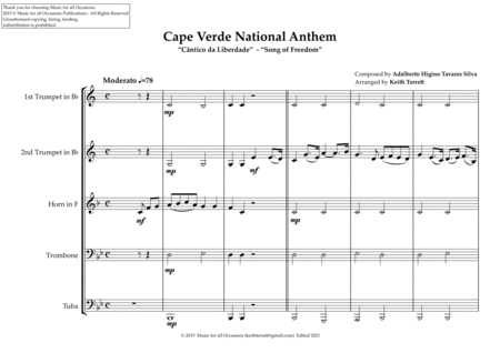 Cape Verde National Anthem )"Cântico da Liberdade" - "Song of Freedom") for Brass Quintet image number null