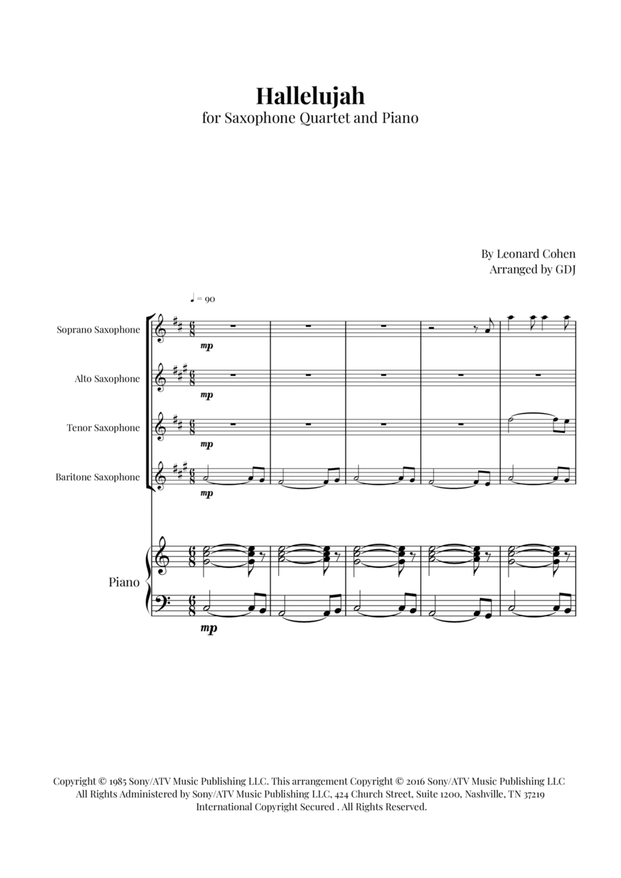 Hallelujah Saxophone Quartet scores gallery preview page 1