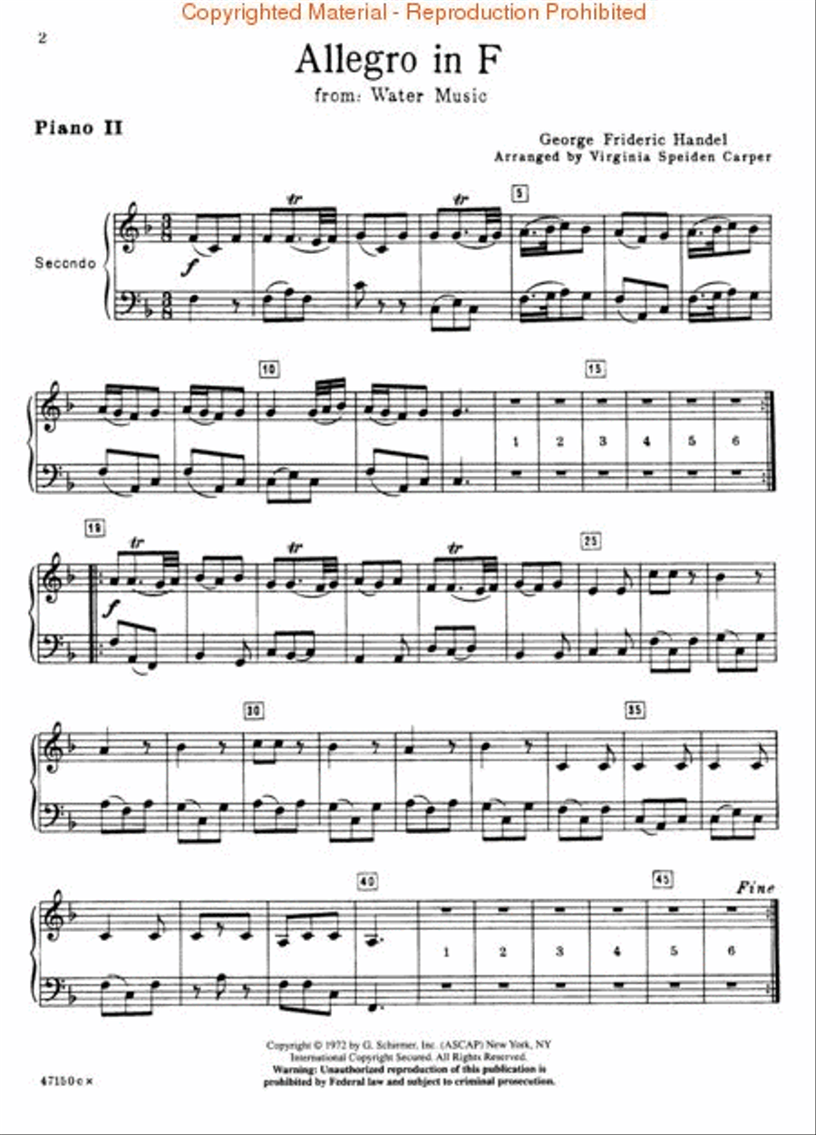 3 Pieces from Water Music (2 Pianos, 8 Hands) Piano Solo scores gallery preview page 3