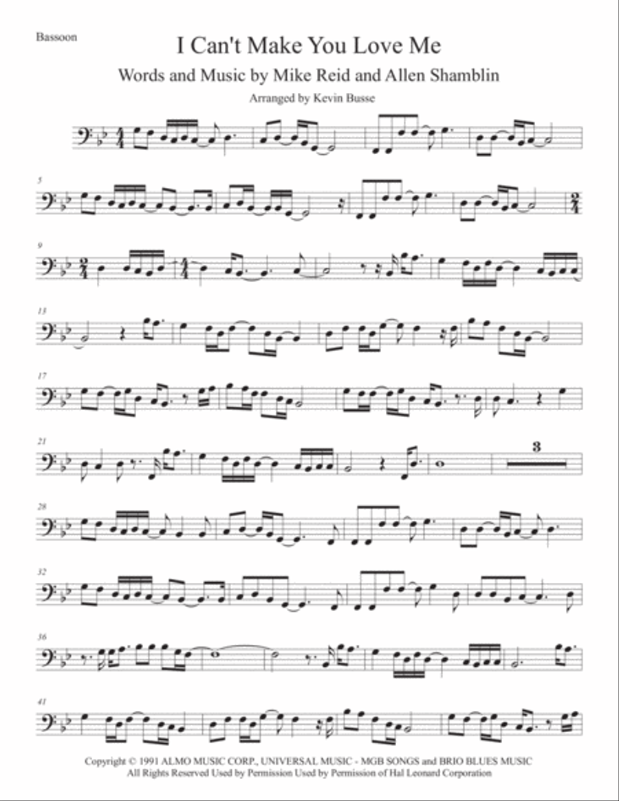 I Can't Make You Love Me Bassoon Solo scores gallery preview page 1