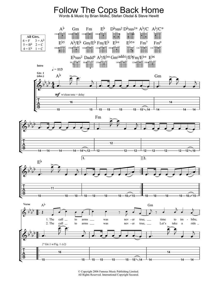 Follow The Cops Back Home Guitar Tablature scores gallery preview page 1