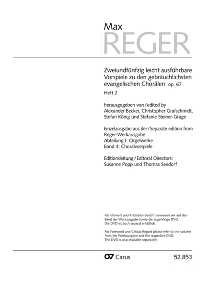 Reger: 52 easy preludes for the most common Lutheran chorales op. 67, Volume 2