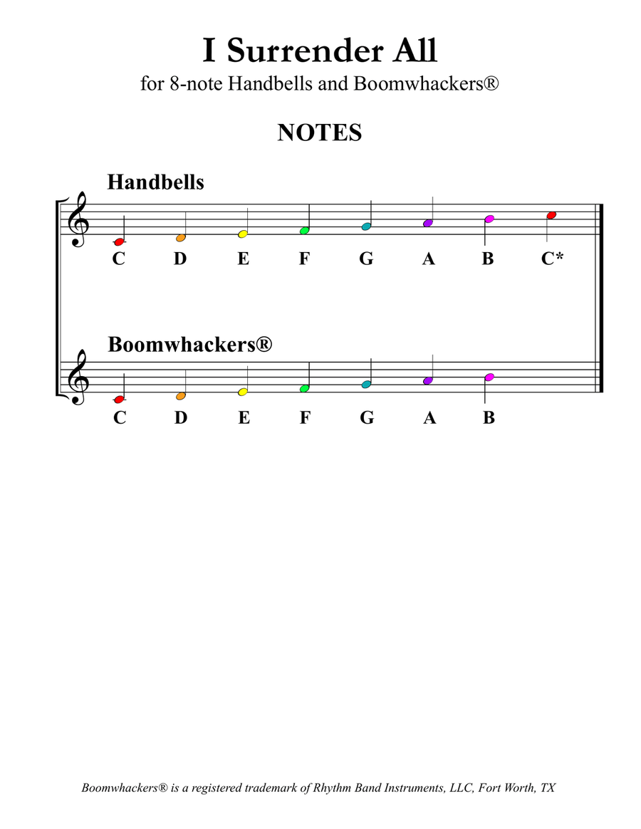 I Surrender All (for 8-note Bells and Boomwhackers® with Color Coded Notes) Handbell Choir scores gallery preview page 3