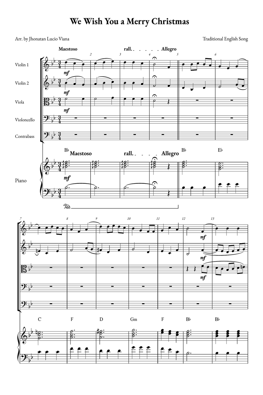 We Wish You a Merry Christmas String Quintet scores gallery preview page 1