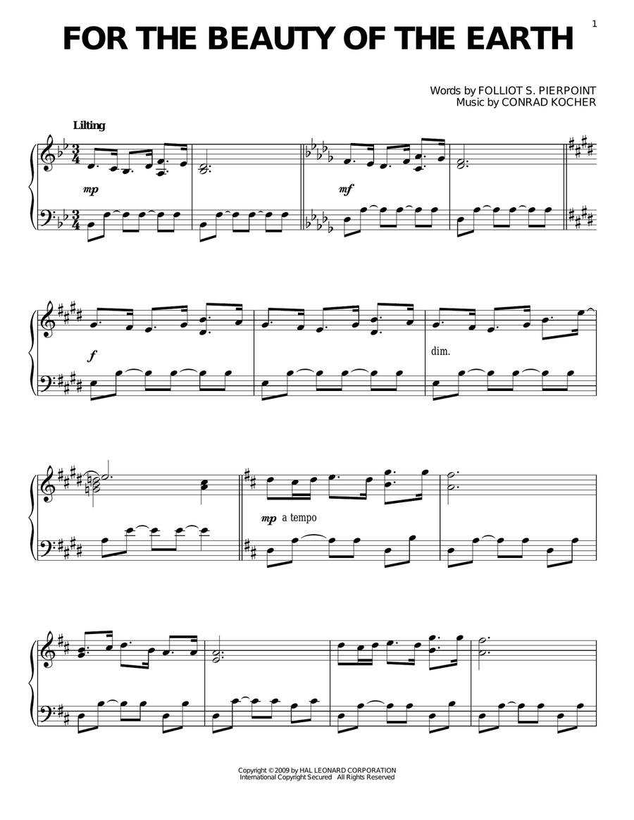 For The Beauty Of The Earth Piano Solo scores gallery preview page 1