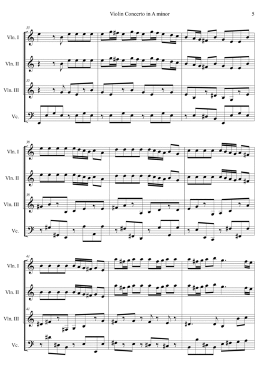 Violin Concerto in A minor RV 356 String Quartet scores gallery preview page 5