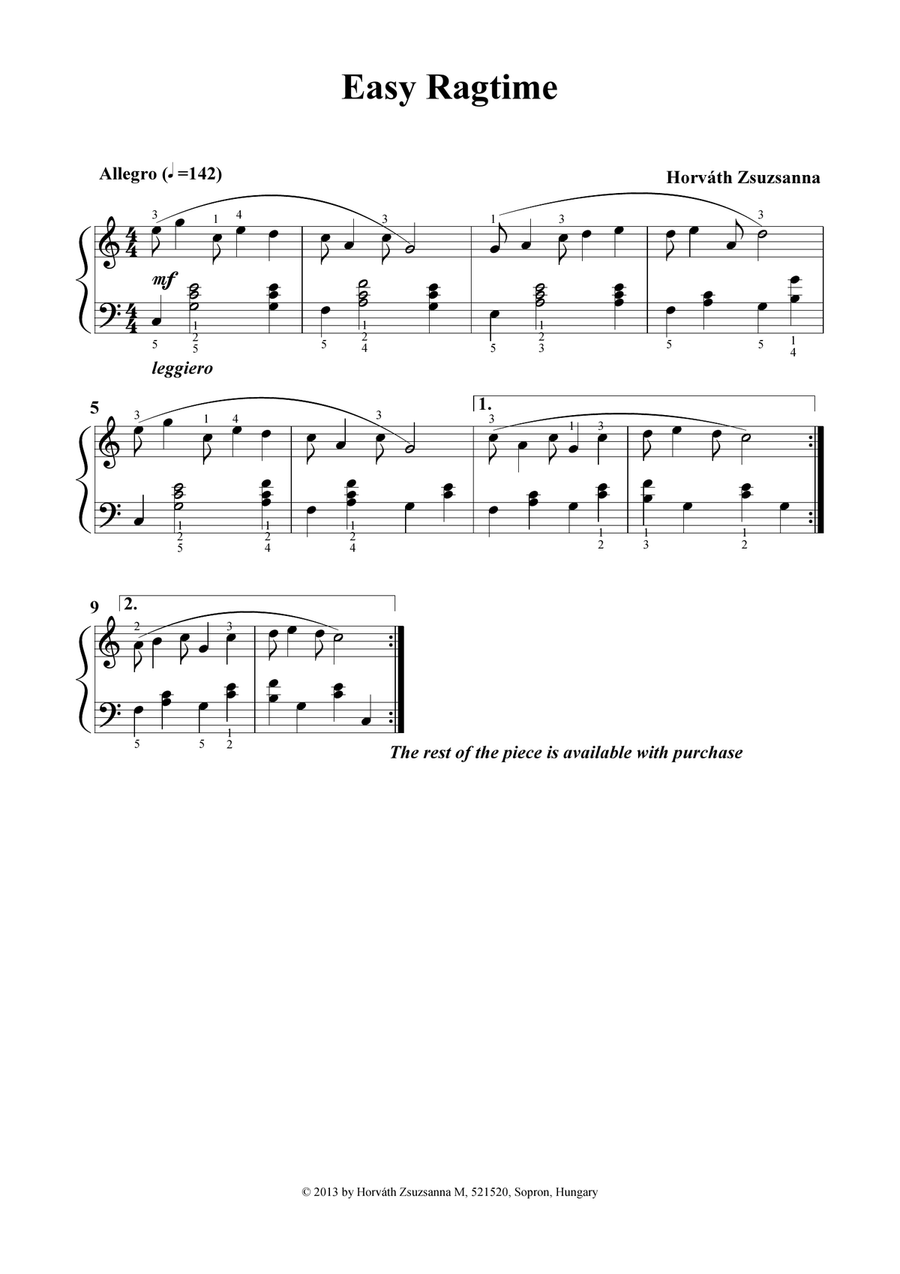 Easy Ragtime Piano Solo scores gallery preview page 1