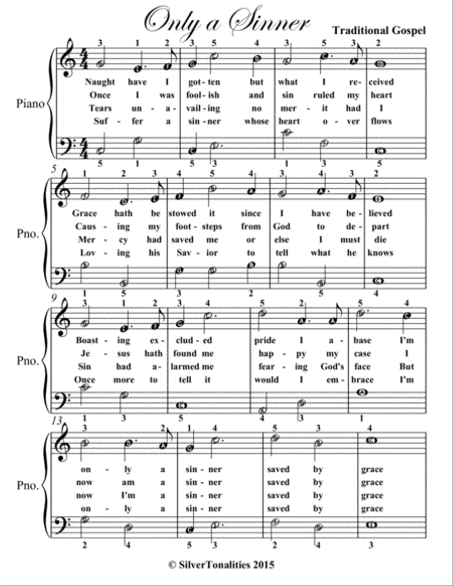 Only a Sinner Traditional Gospel Easy Piano Sheet Music Easy Piano scores gallery preview page 2