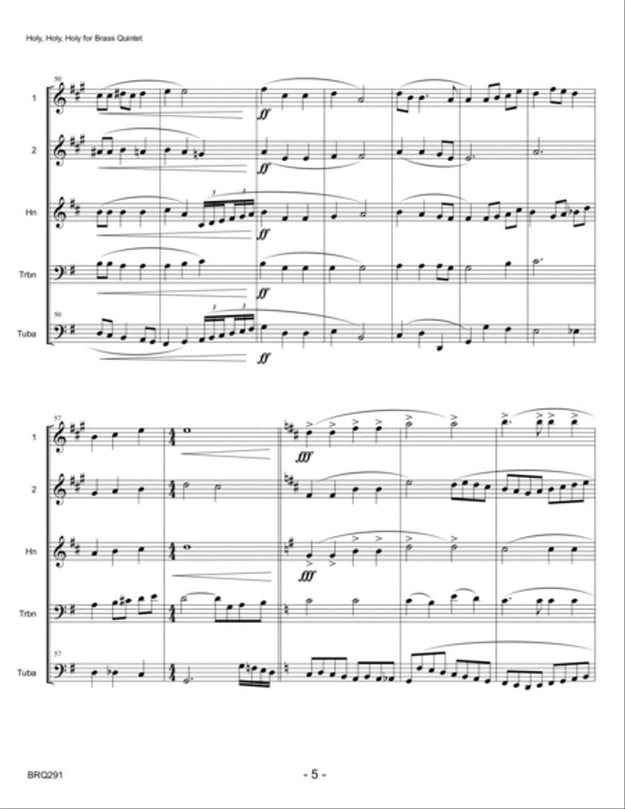 HOLY, HOLY, HOLY - BRASS QUINTET (unaccompanied) Brass Quintet scores gallery preview page 5