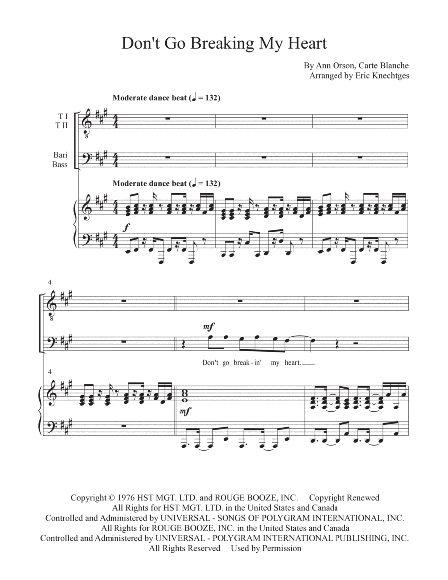 Don't Go Breaking My Heart TTBB scores gallery preview page 1