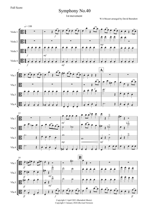 Symphony No.40 (1st movement) for Viola Quartet