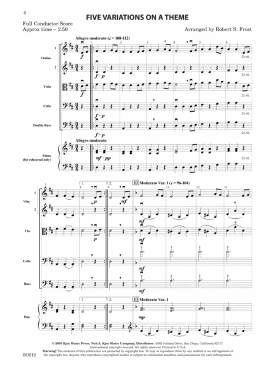 Five Variations on a Theme String Orchestra scores gallery preview page 2