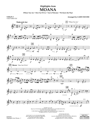 Highlights from Moana - Violin 3 (Viola Treble Clef)