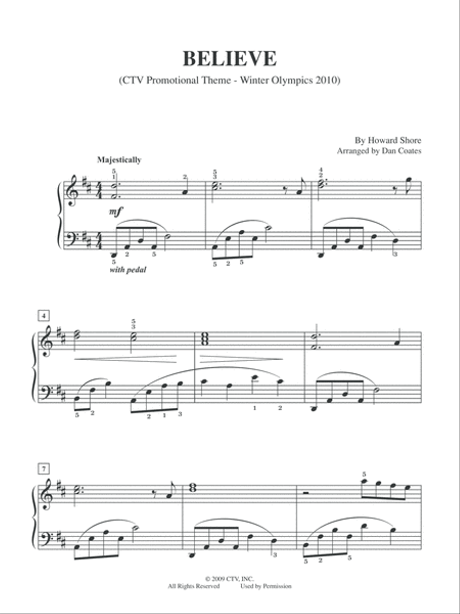 Believe<br>(CTV Promotional Theme - Winter Olympics 2010) Easy Piano scores gallery preview page 1