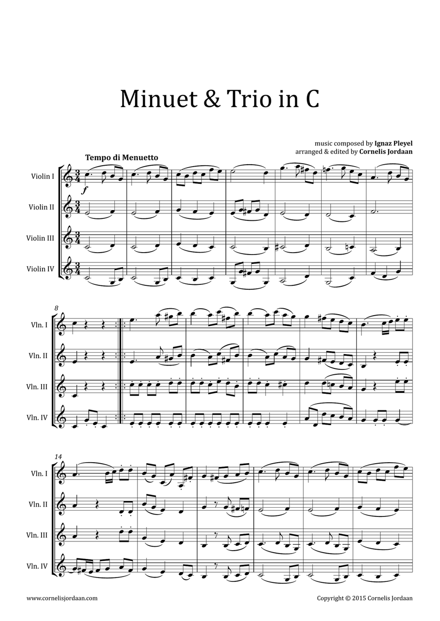 PLEYEL : Easy Minuet & Trio for violin quartet