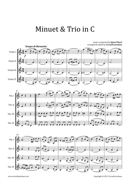 PLEYEL : Easy Minuet & Trio for violin quartet