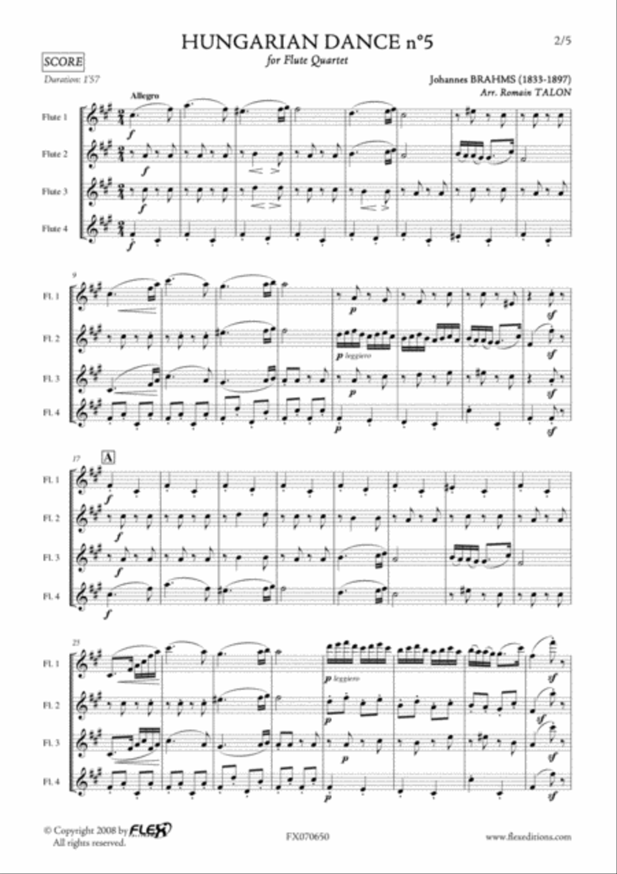 Hungarian Dance No. 5 Hungarian Dance No. 5 Flute Quartet scores gallery preview page 2