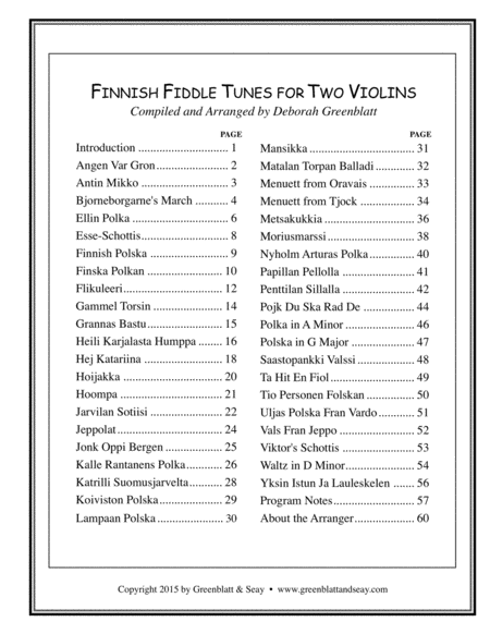 Finnish Fiddle Tunes for Two Violins