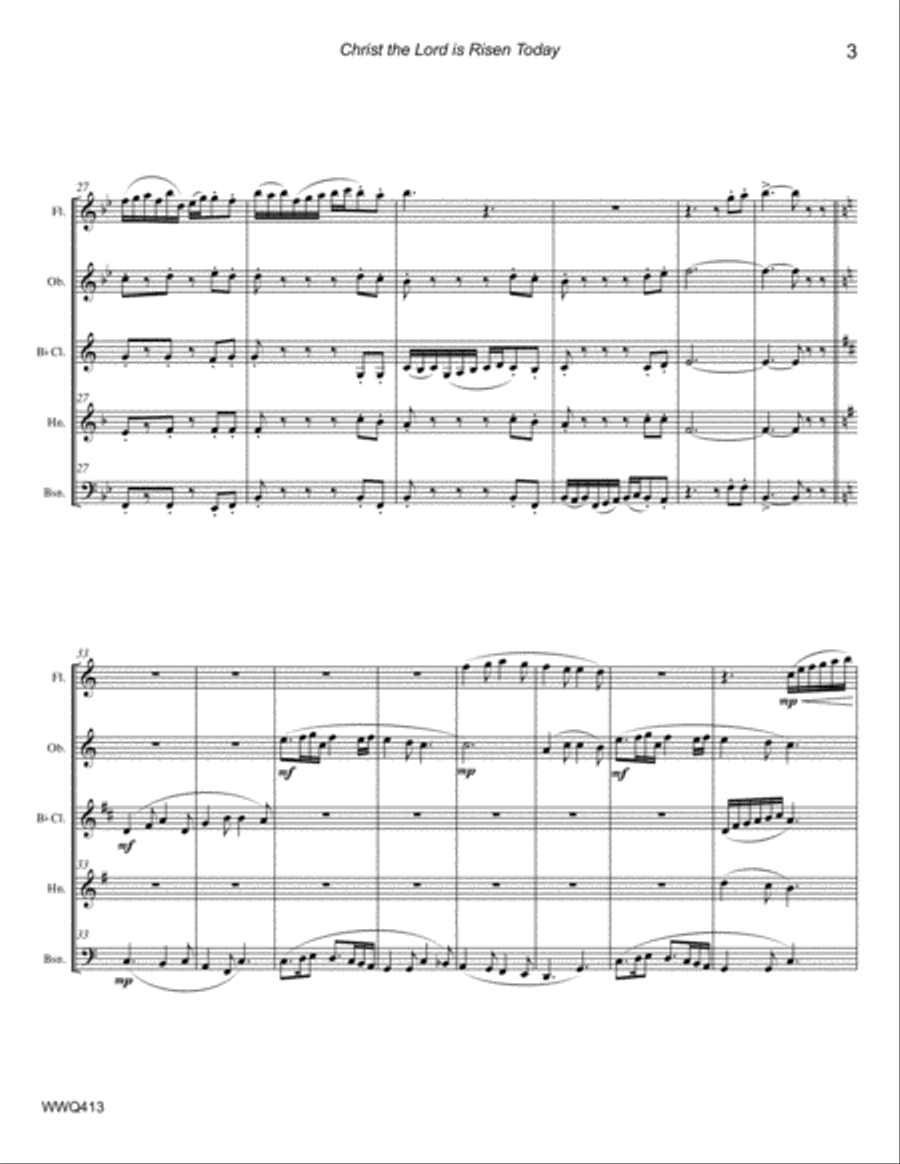 CHRIST THE LORD IS RISEN TODAY - unaccompanied WOODWIND QUINTET A Cappella scores gallery preview page 3