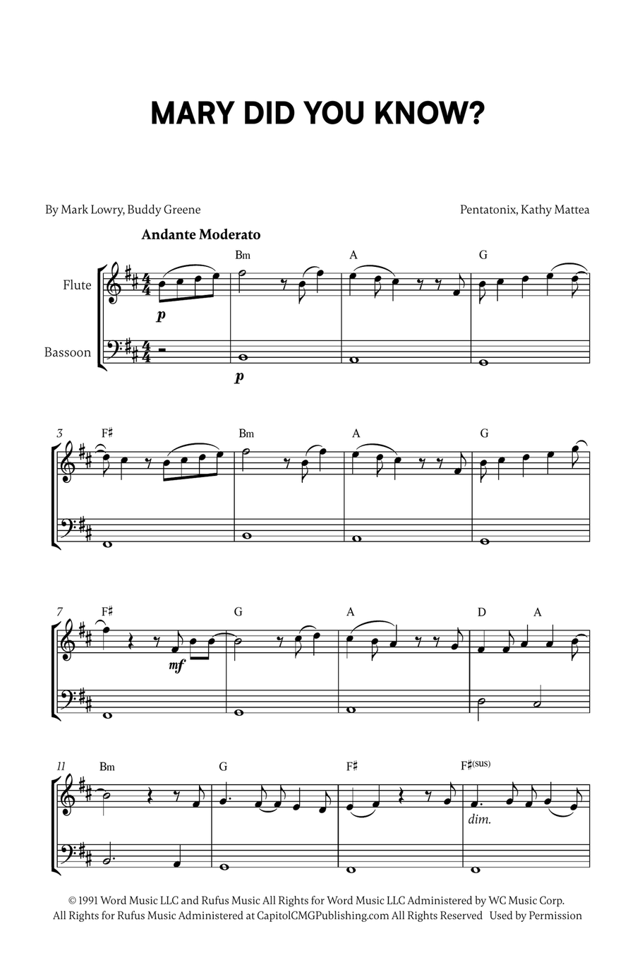 Mary, Did You Know? Mary, Did You Know? Woodwind Duet scores gallery preview page 1
