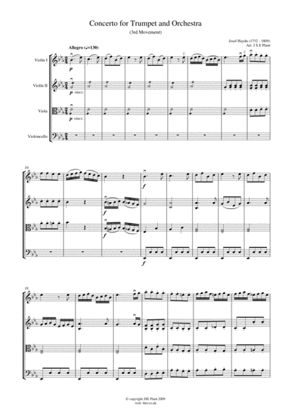 Haydn: Trumpet Concert in Eb Major (Mov 3) for String Quartet - Score and Parts