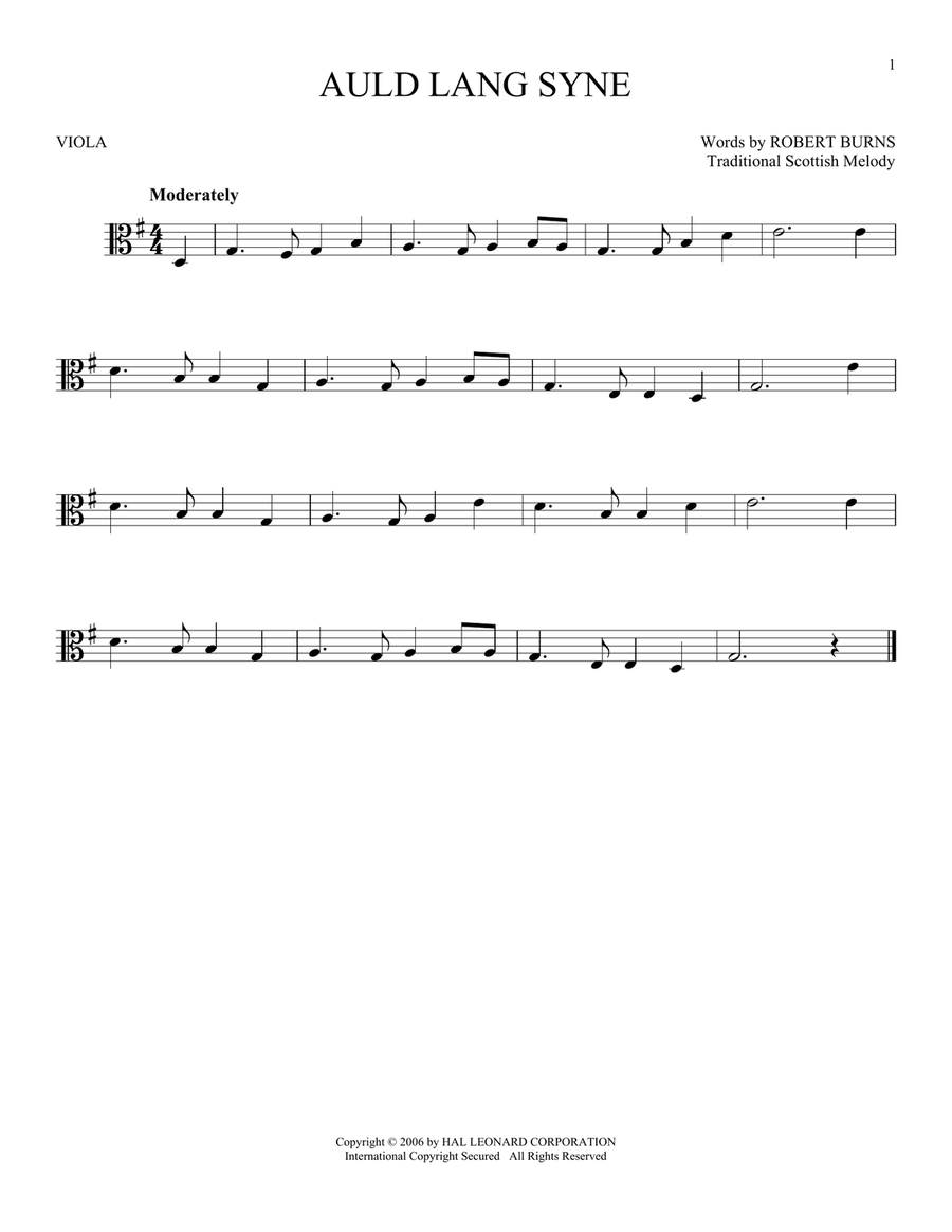 Auld Lang Syne Auld Lang Syne Viola Solo scores gallery preview page 1