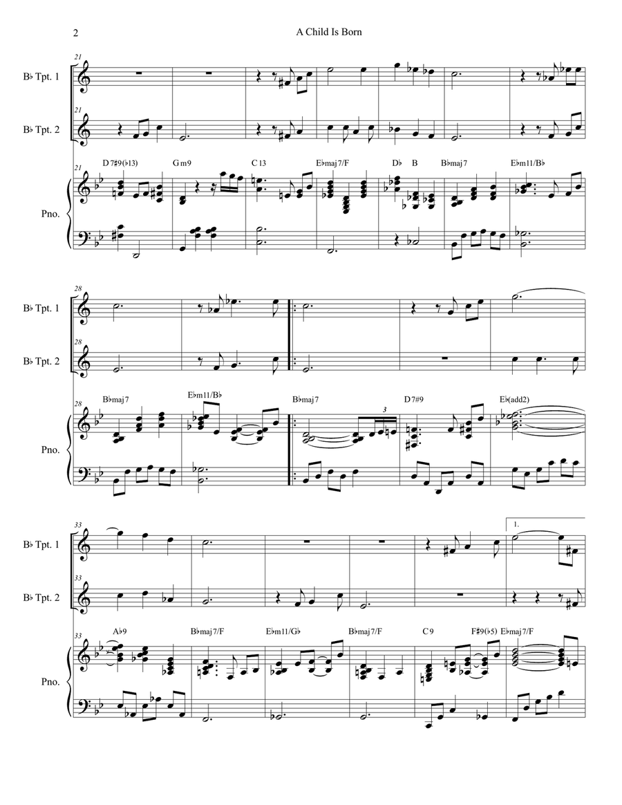 A Child Is Born Trumpet Duet scores gallery preview page 2