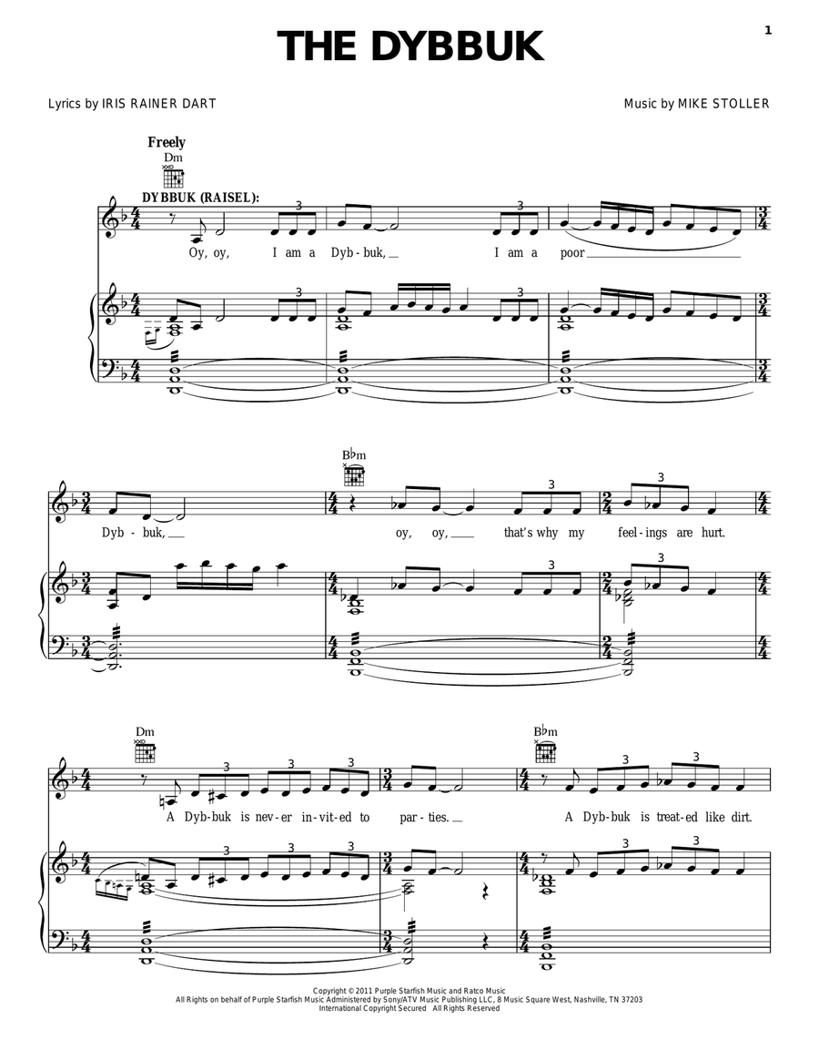 The Dybbuk Piano, Vocal, Guitar scores gallery preview page 1