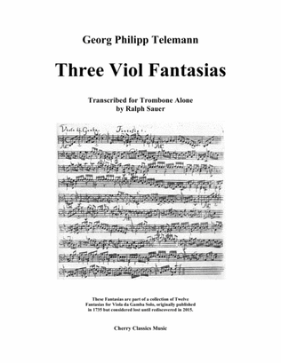 Book cover for Three Viol Fantasias for Unaccompanied Trombone