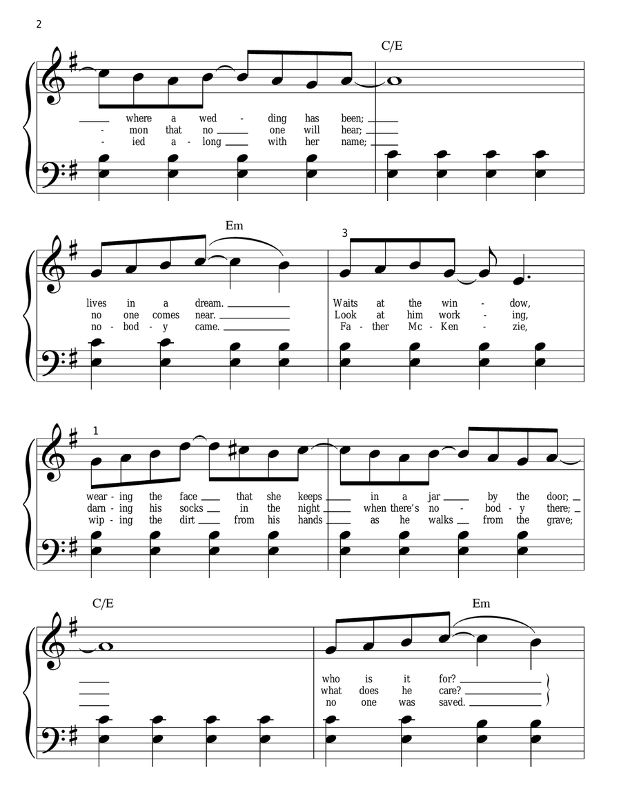 Eleanor Rigby Easy Piano scores gallery preview page 2