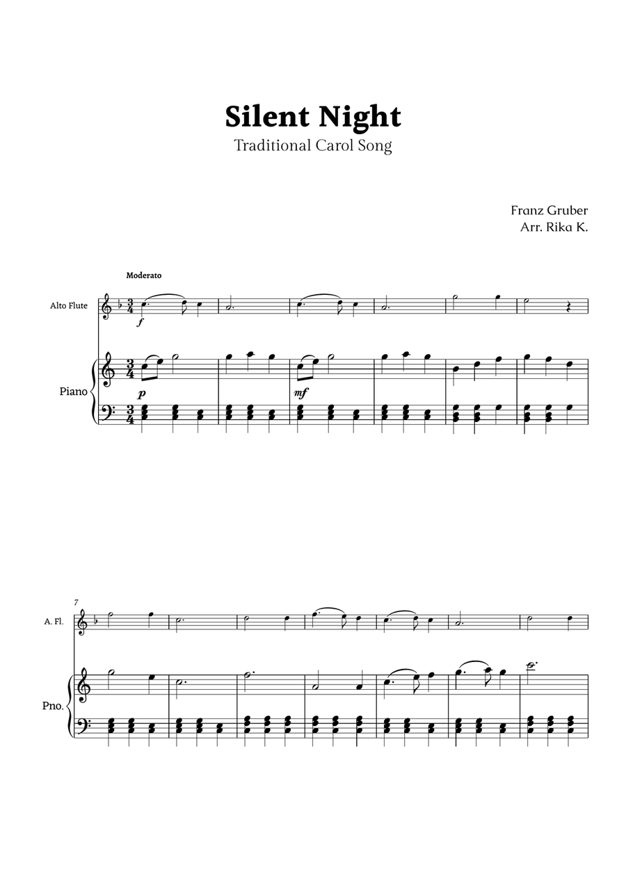 Silent Night for Alto Flute and Piano Chamber Music scores gallery preview page 1