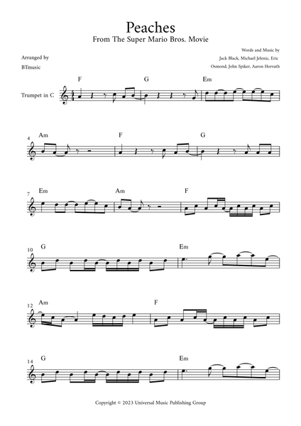 Peaches (from The Super Mario Bros. Movie) sheet music for trumpet solo