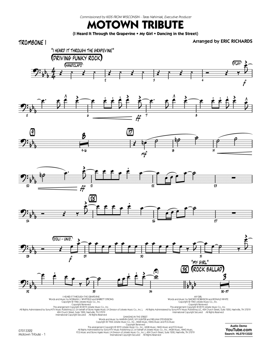 Motown Tribute - Trombone 1 Trombone scores gallery preview page 1