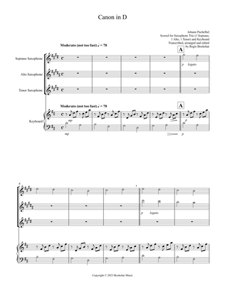 Canon in D (Pachelbel) (D) (Saxophone Trio - 1 Sop, 1 Alto, 1 Tenor), Keyboard)