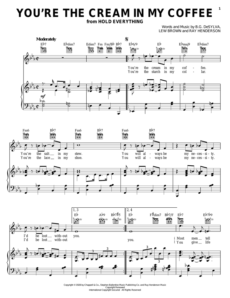 You're The Cream In My Coffee Piano, Vocal, Guitar scores gallery preview page 1