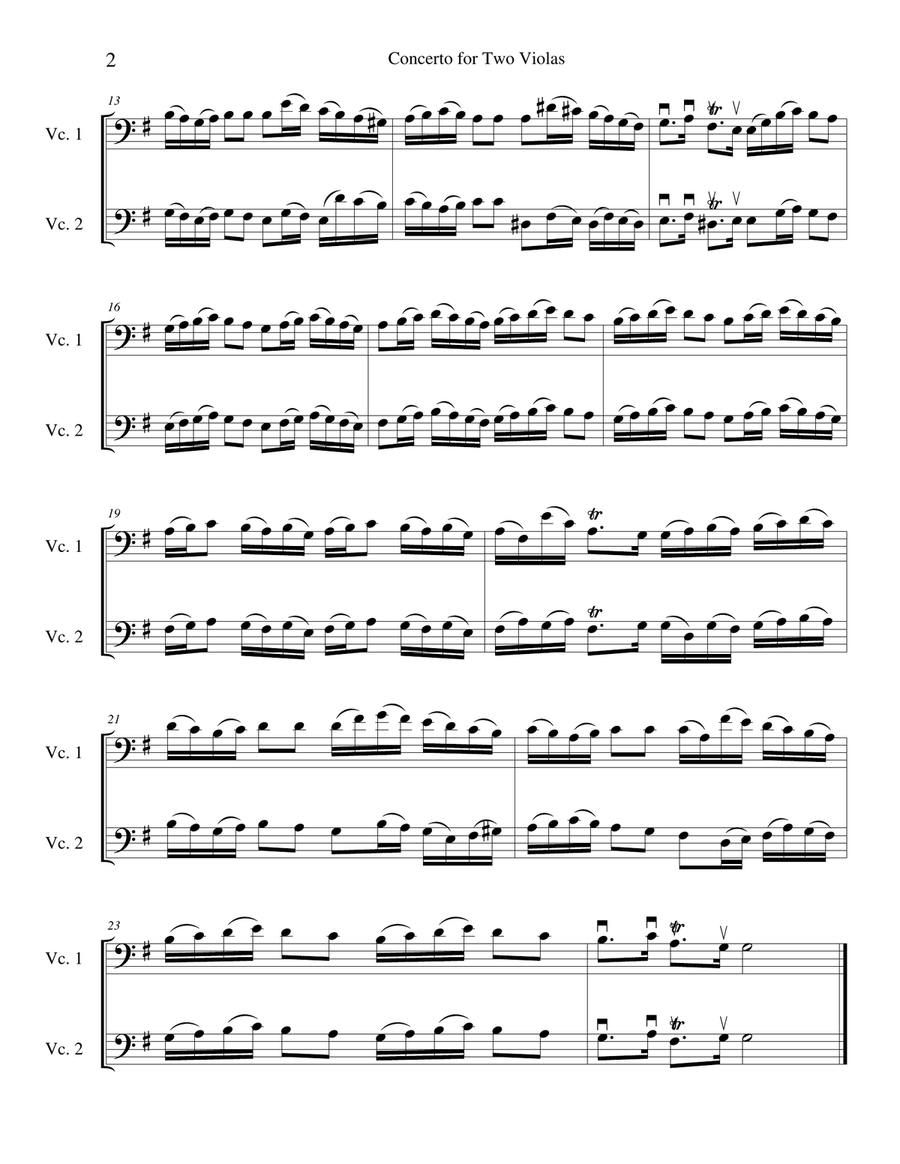 Concerto for Two Violas in G Major, transcription for cellos String Duet scores gallery preview page 2