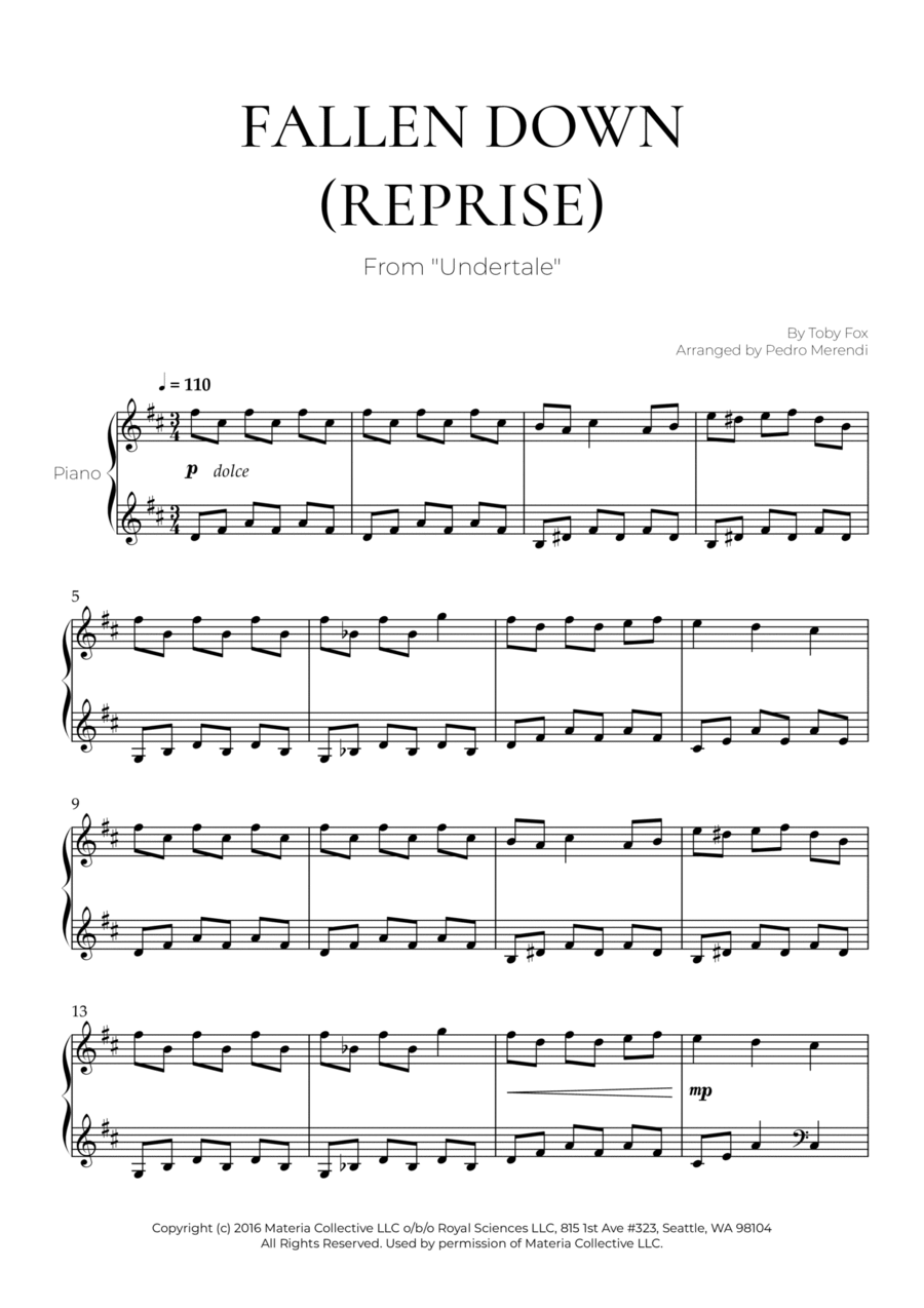 Fallen Down Piano Solo scores gallery preview page 1