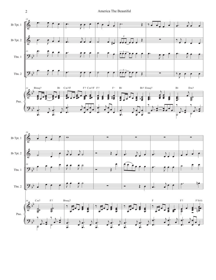 America The Beautiful (Brass Quartet and Piano - Alternate Version) Brass Quartet scores gallery preview page 3
