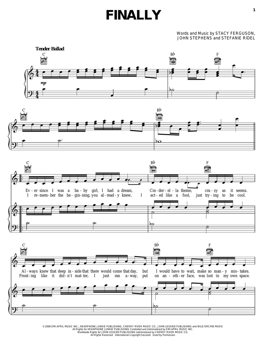 Finally Piano, Vocal, Guitar scores gallery preview page 1