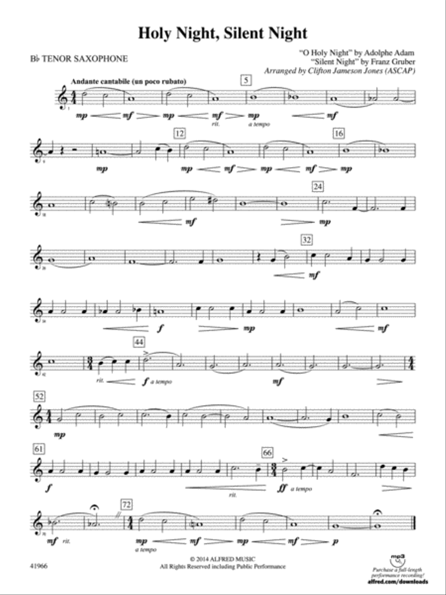 Book cover for Holy Night, Silent Night: B-flat Tenor Saxophone
