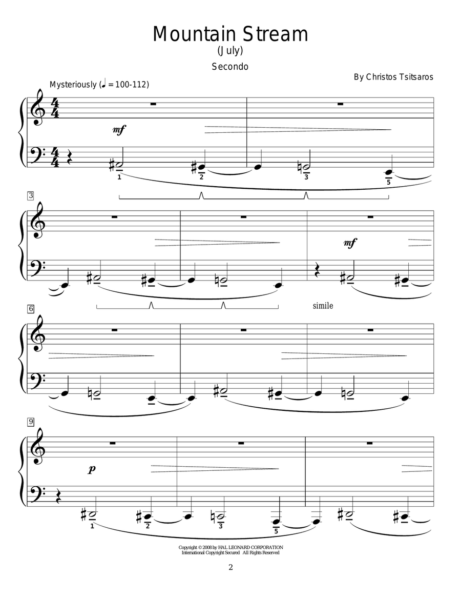 Mountain Stream (July) Piano Duet scores gallery preview page 1