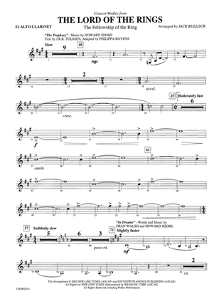 Book cover for The Lord of the Rings: The Fellowship of the Ring, Concert Medley from: E-flat Alto Clarinet