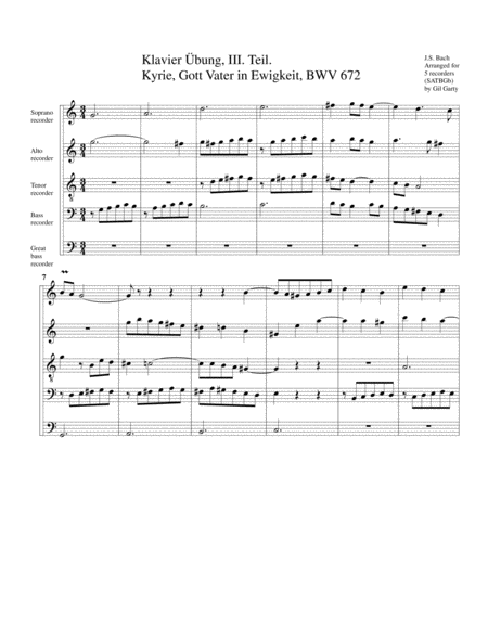 Kyrie, Gott Vater in Ewigkeit, BWV 672 from Klavier-Uebung III. Teil (arrangement for 5 recorders)