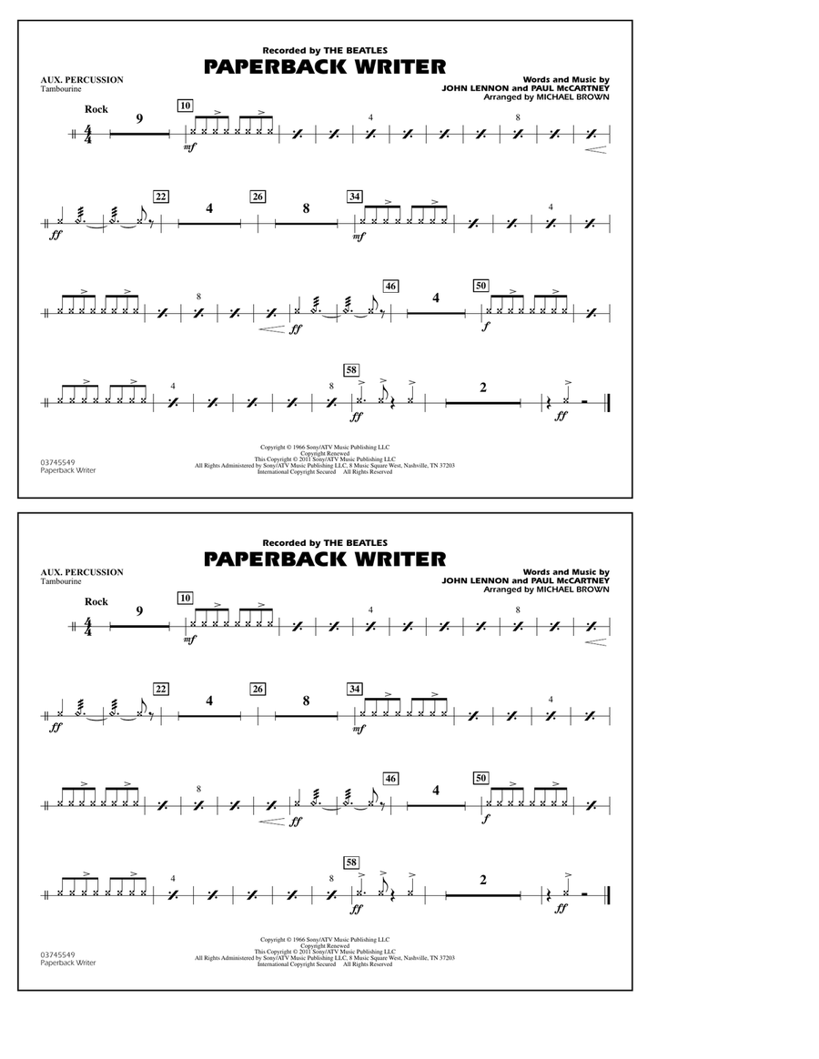 Paperback Writer - Aux Percussion Marching Band scores gallery preview page 1