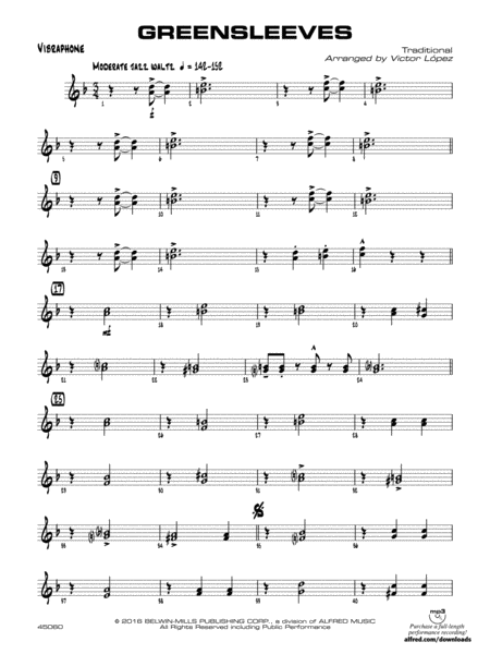 Greensleeves: Vibraphone by Victor Lopez Jazz Ensemble - Digital Sheet Music