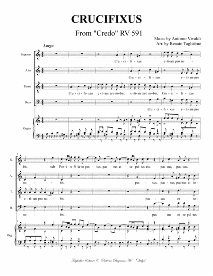 VIVALDI - CRUCIFIXUS (From Credo RV 591) Arr. for SATB Choir and Organ 4-Part scores gallery preview page 2