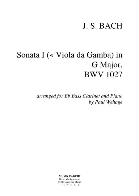 Sonata (Viola da Gamba) I G Major BWV 1027